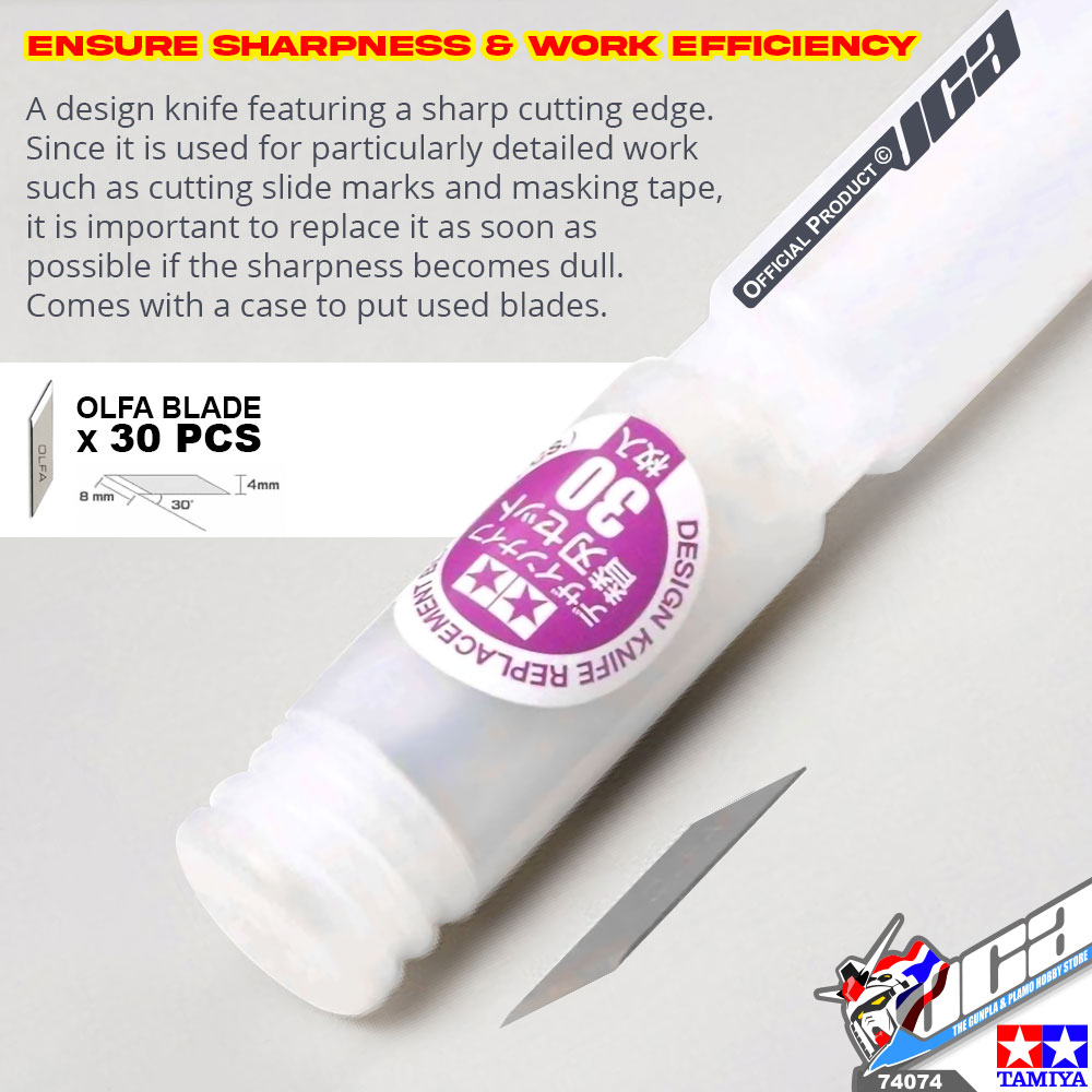 TAMIYA 74074 REPLACEMENT BLADE FOR DESIGN KNIFE CUTTER HOBBY ใบมีดสำรองสำหรับ จำนวน 30ใบ โมเดล กันดั้ม กันพลา VCA GUNDAM