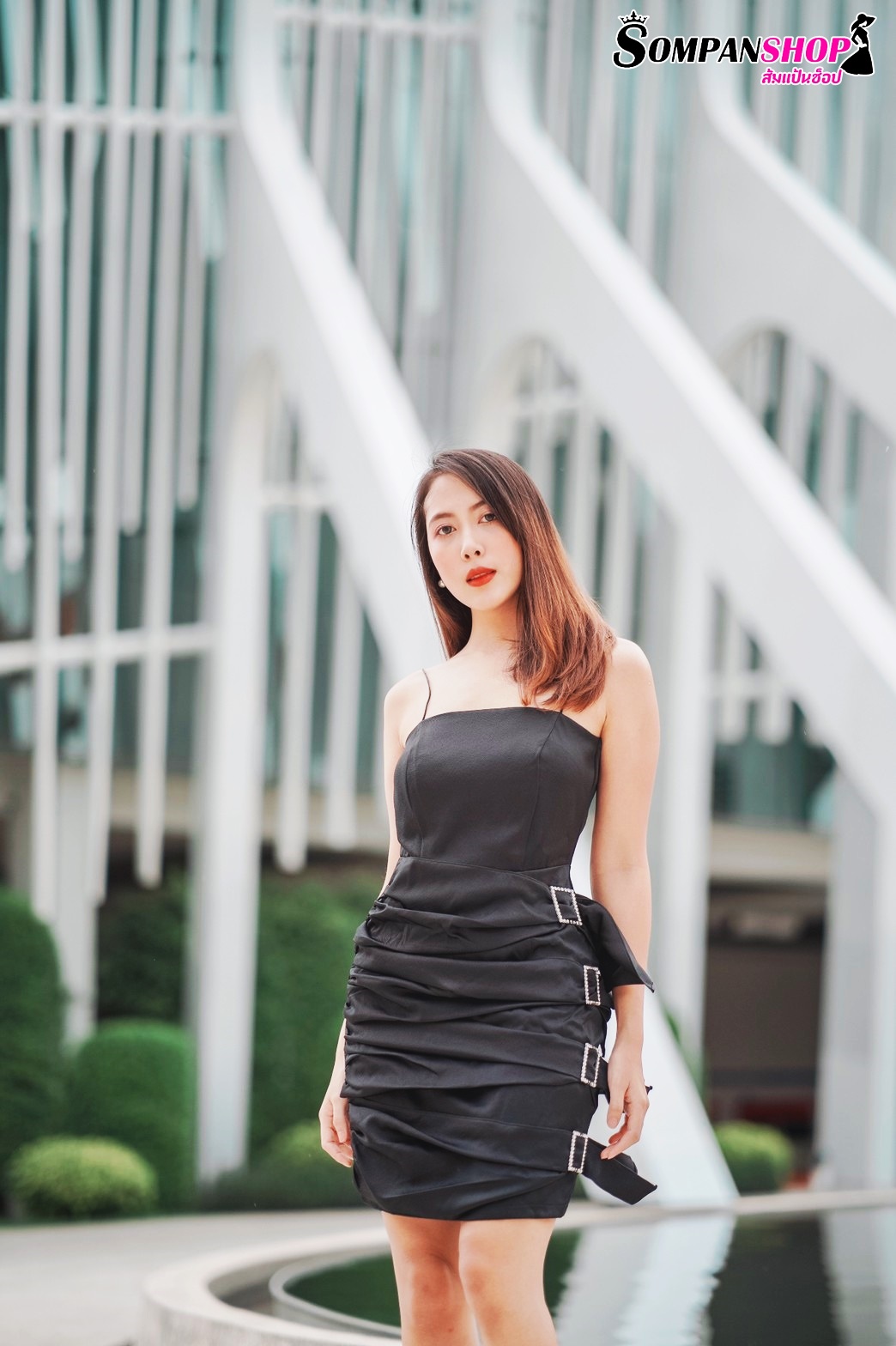 พร้อมส่ง !! ชุดออกงานสั้นสีดำ สายเดี่ยว กระโปรงแต่งเพชรสวยเก๋ เข้ารูป สวยเซ็กซี่ ดูเรียบหรูดูแพงมากๆ ใส่เป็นชุดออกงาน ชุดปาร์ตี้ ชุดเที่ยวกลางคืน