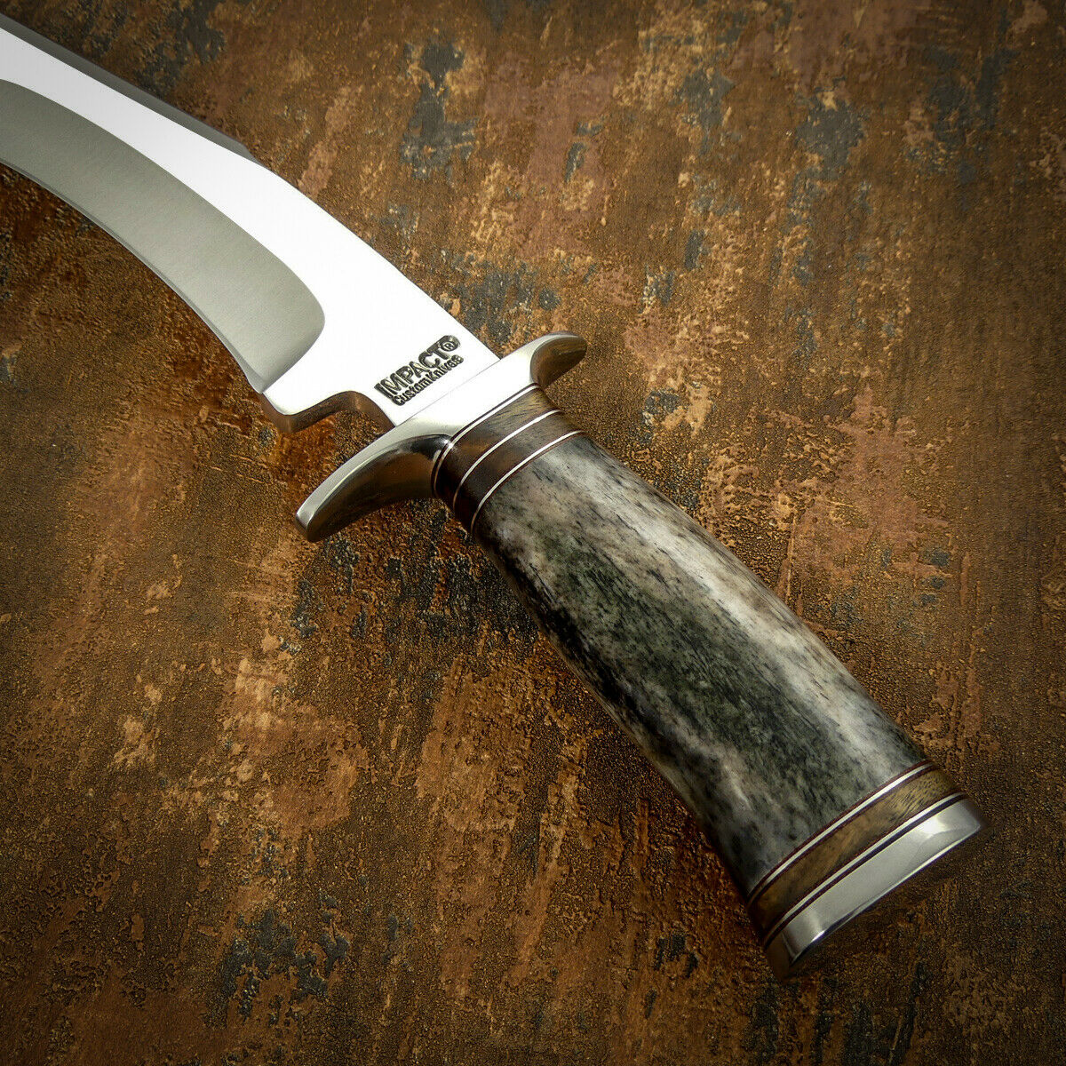 IMPACT CUTLERY RARE CUSTOM D2 BOWIE KNIFE CAMEL BONE HANDLE