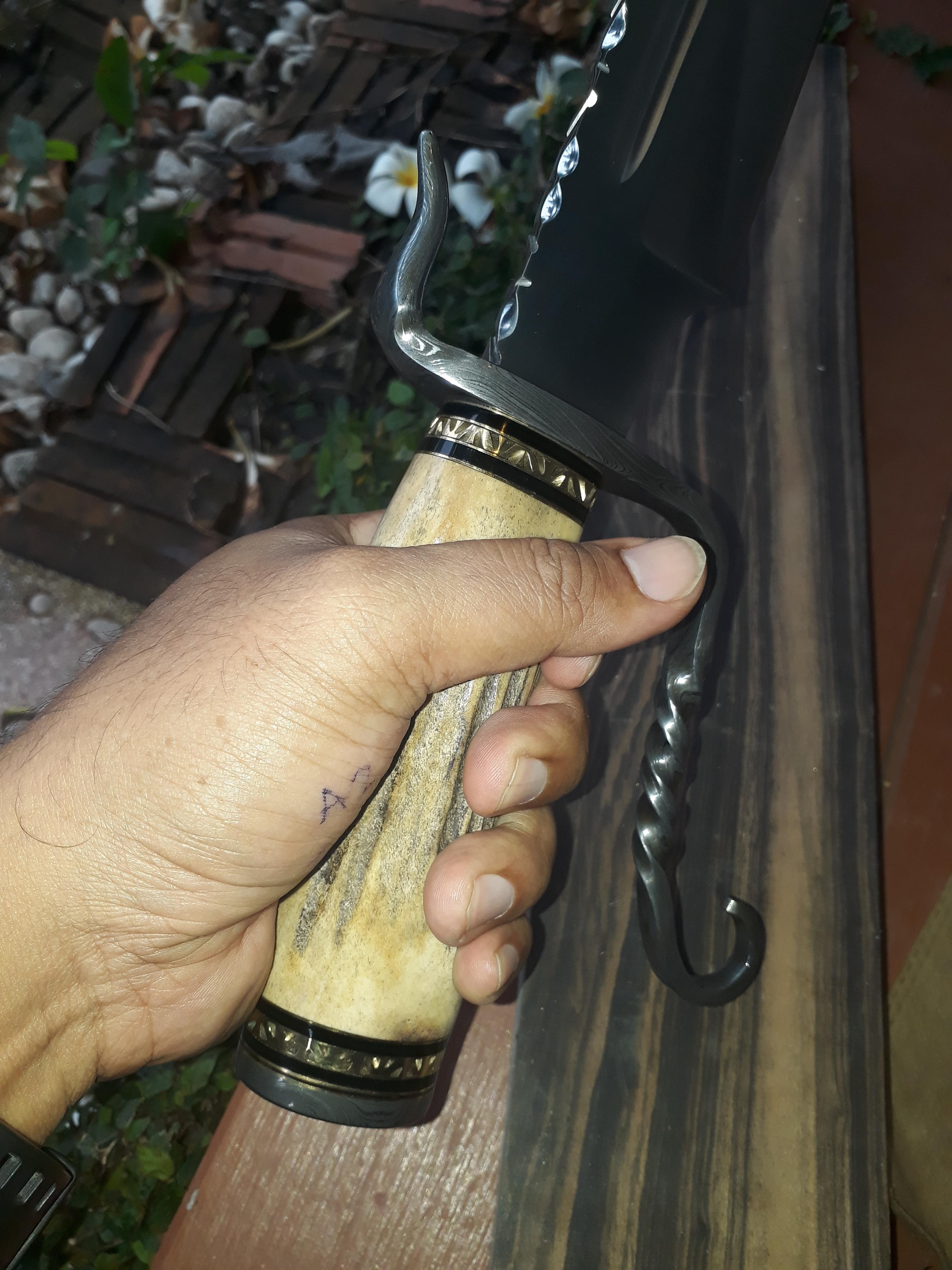 IMPACT CUTLERY RARE CUSTOM 1 OF A KIND BOWIE KNIFE STAG ANTLER DAMASCUS GUARD