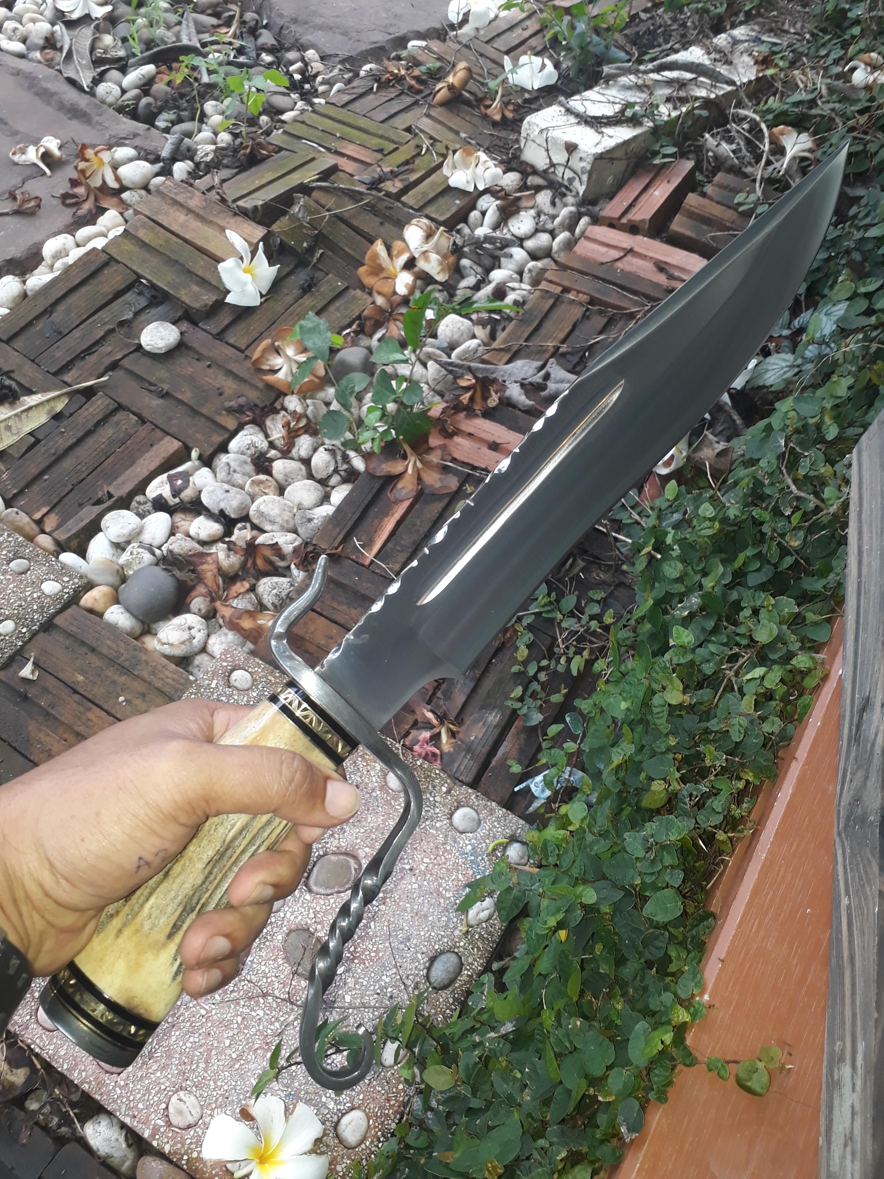 IMPACT CUTLERY RARE CUSTOM 1 OF A KIND BOWIE KNIFE STAG ANTLER DAMASCUS GUARD