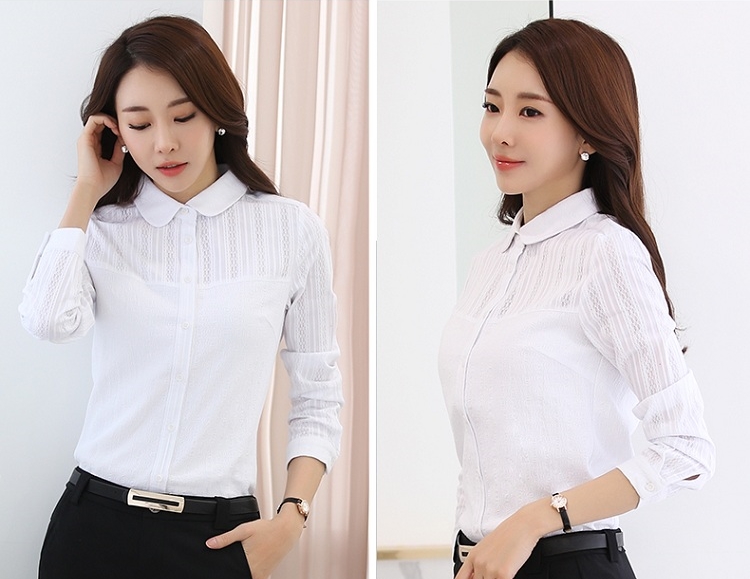 Sale เสื้อเชิ้ตผู้หญิงสีขาว แขนสั้น คอปก เรียบร้อย ใส่ทำงาน เที่ยววันหยุด สวยๆดูดี