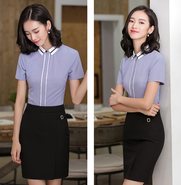 เสื้อเชิ้ตผู้หญิงสีเทา แขนสั้น คอปก กระดุมหน้า