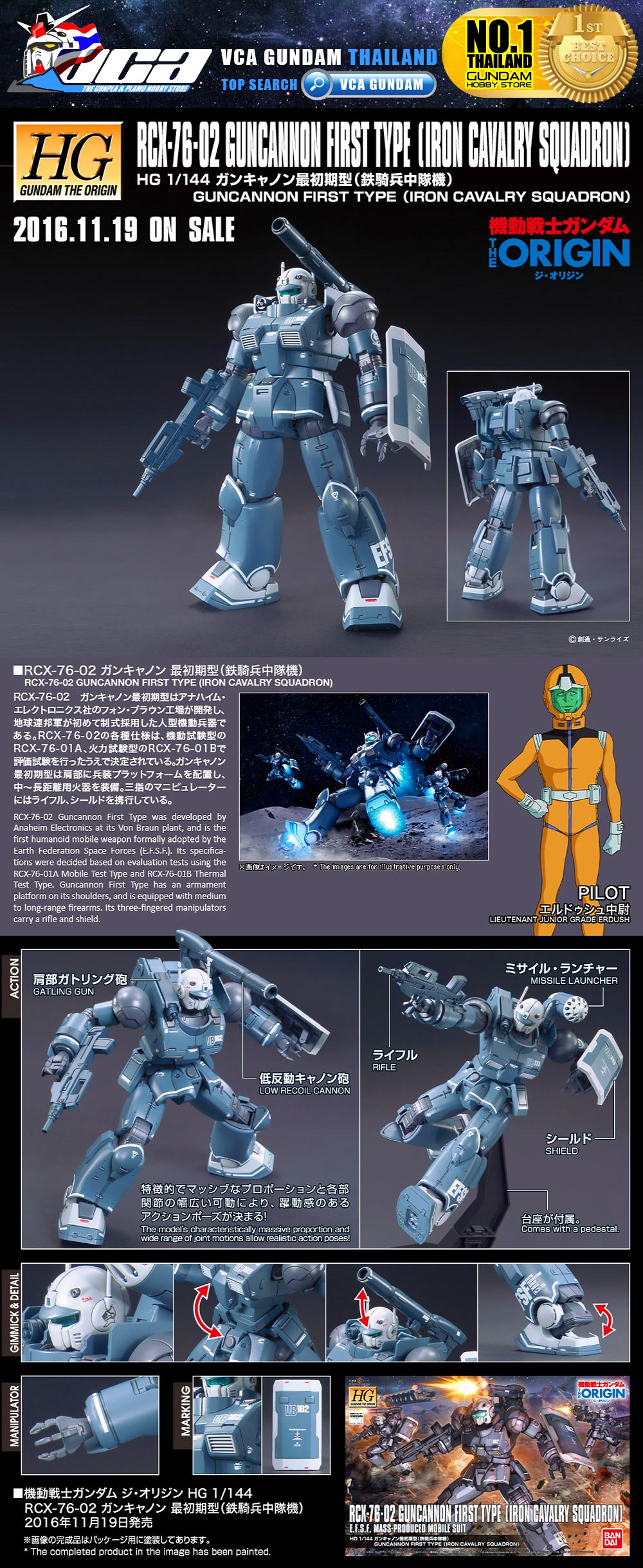 Bandai High Grade HG RCX-76-02 GUNCANNON FIRST TYPE กัน แคนน่อน เฟิร์ส ไทป์