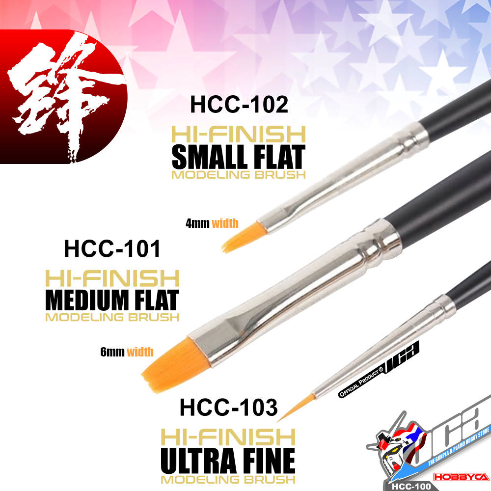 HOBBYCA HCC-100 HIGH FINISH HF PAINT PLASTIC MODEL BRUSH 3 PCS SET พู่กันทามิย่าละเอียดสูง โมเดลกันดั้มกันพลา VCA GUNDAM