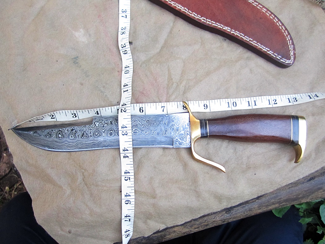 มีดเหล็กหลายDamascus steel custom handmade hunting Bowie knife 13"