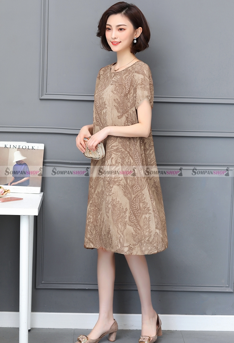 SALE ชุดเดรสสั้นสีน้ำตาล ทรงปล่อย ผ้าชีฟอง ลุคเรียบๆ สวยดูดี สวมใส่ได้หลายโอกาส