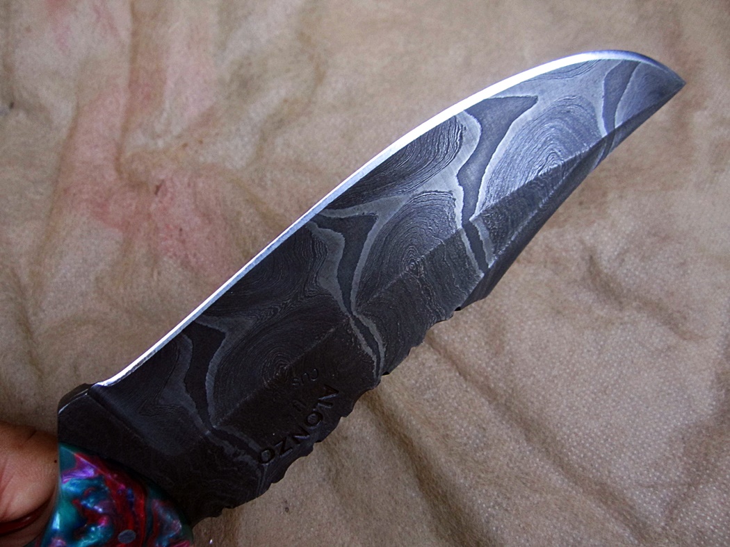 มีด ALONZO KNIVES USA CUSTOM HANDMADE DAMASCUS TACTICAL HUNTING KNIFE RAM HORN