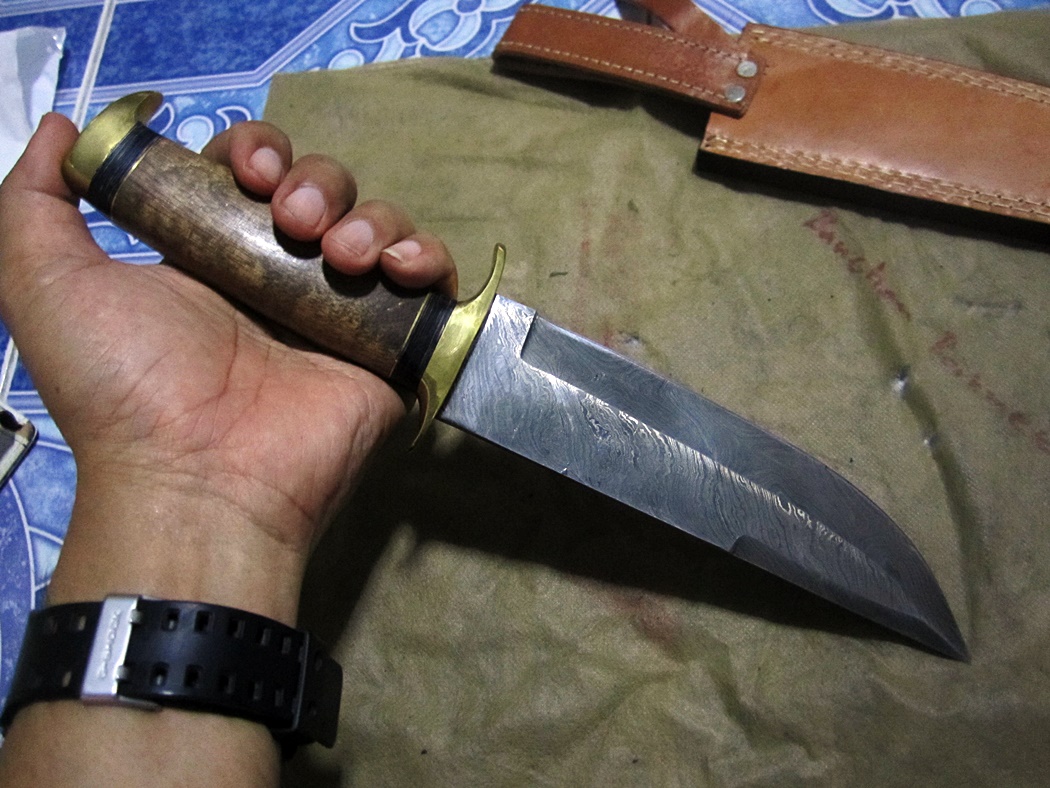 มีดDAMASCUS ASH DS4W Damascus steel handmade hunting bowie knife 13"