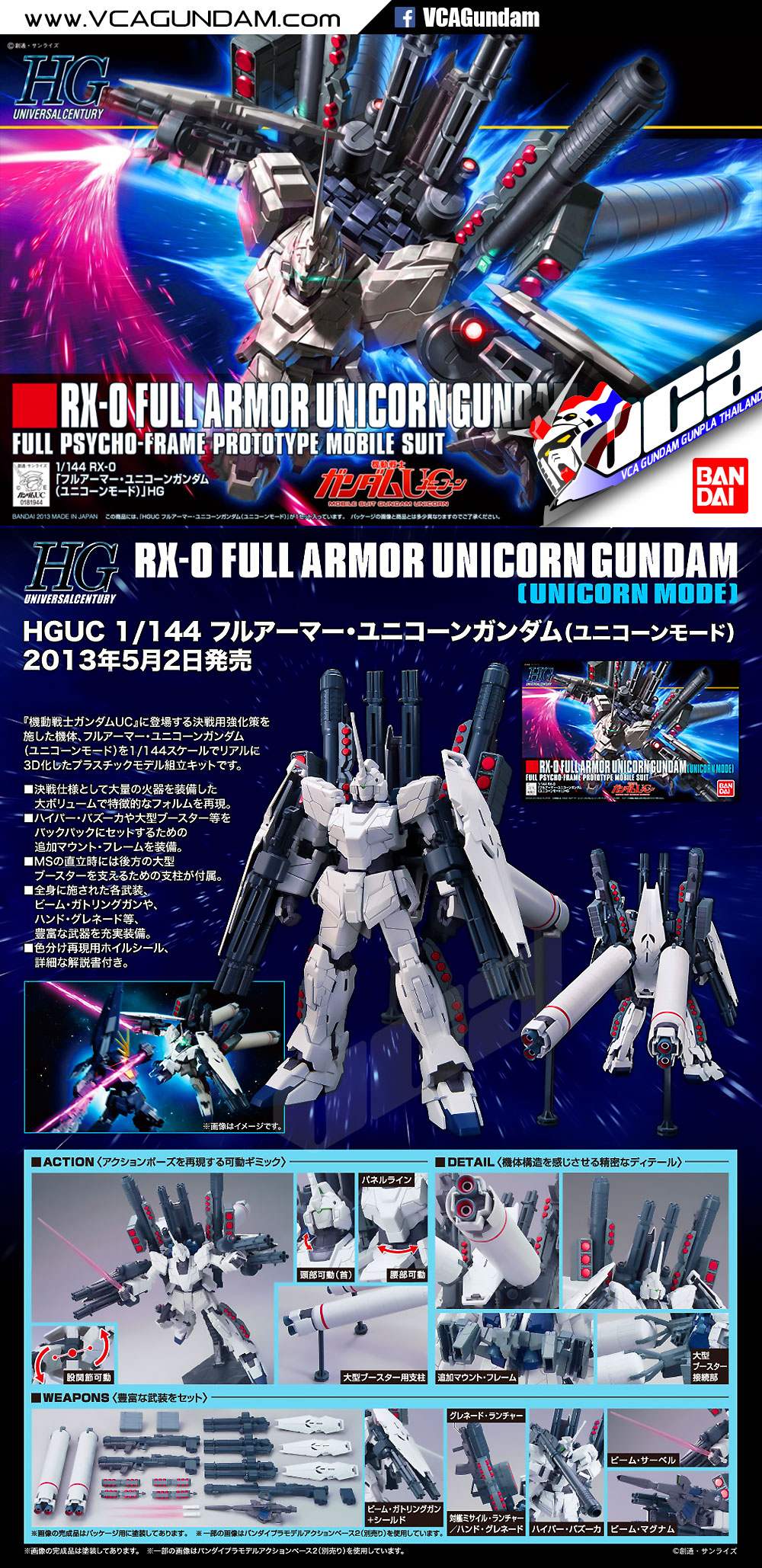 HG FULL ARMOR UNICORN GUNDAM UNICORN MODE ฟูล อาร์เมอร์ ยูนิคอร์น กันดั้ม