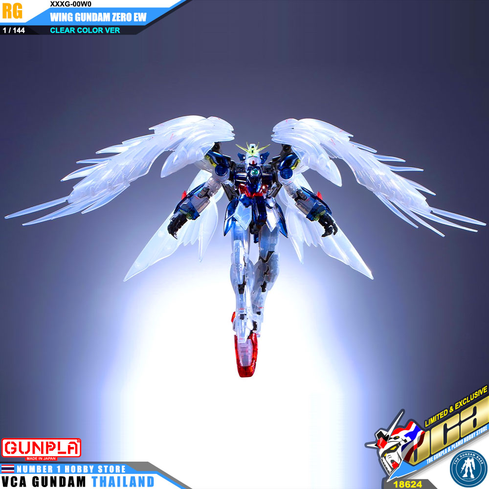 BANDAI GUNPLA THE GUNDAM BASE LIMITED REAL GRADE RG 1/144 WING GUNDAM ZERO EW CLEAR COLOR โมเดลกันดั้ม กันพลา VCA GUNDAM