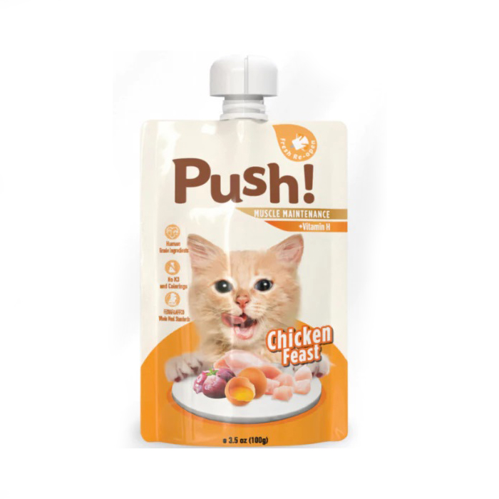 Push! อาหารเปียกแมว Complete&Balance ซองบีบ ผสมวิตามิน เนื้อมูสนุ่ม 100 g