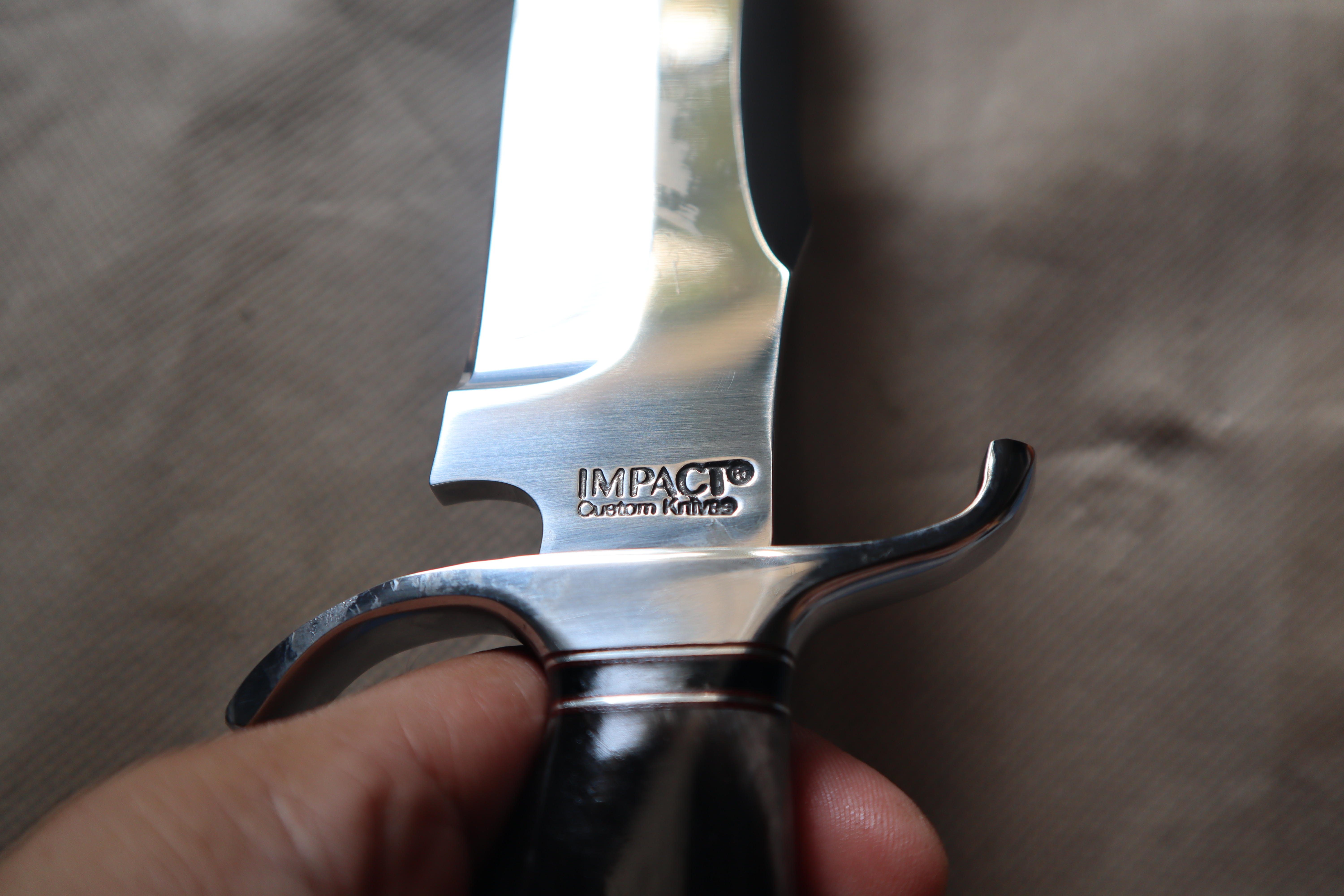 IMPACT CUTLERY RARE CUSTOM D2 MIRROR POLISHED BOWIE KNIFE BULL HORN HANDLE