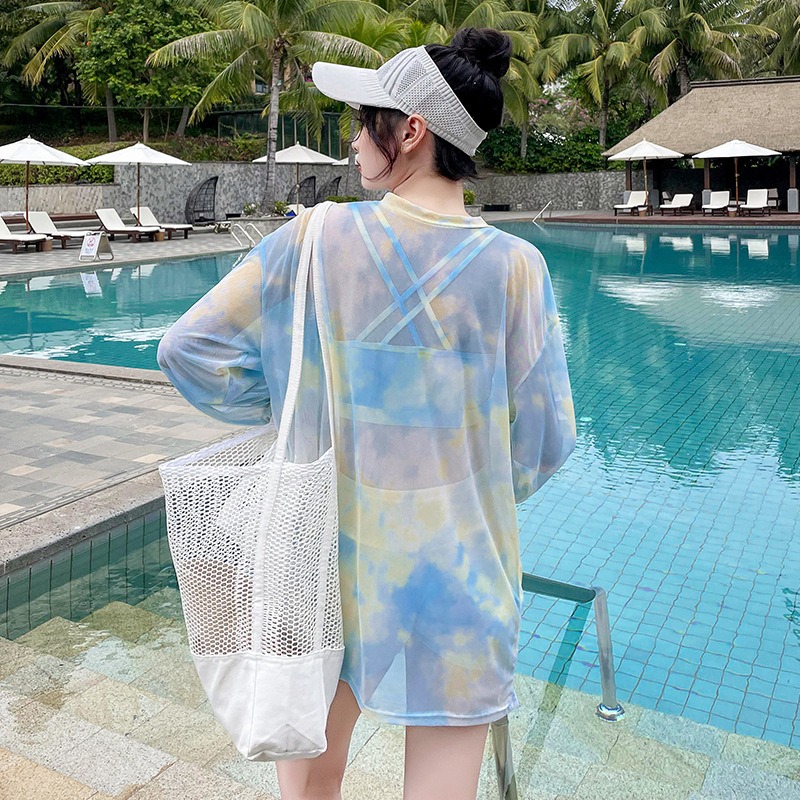 ชุดเที่ยวทะเลสวยเก๋ เซ็ท 3 ชิ้น สีฟ้าลายพาสเทล