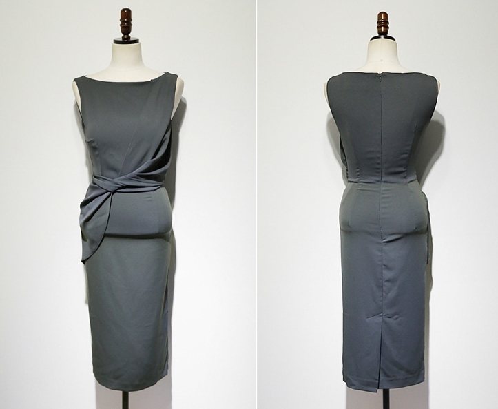 ชุดเดรสสั้นสีเทา ทรงเข้ารูป