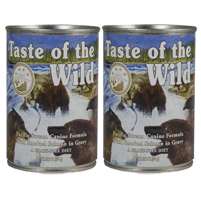 Taste of the wild อาหารสุนัขแบบเปียก สูตรเนื้อปลาแซลมอนในน้ำเกรวี่ 2 กระป๋อง (374gX2)
