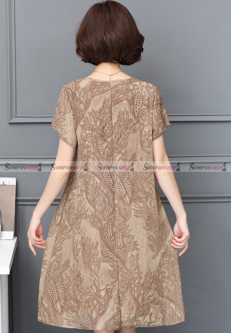 SALE ชุดเดรสสั้นสีน้ำตาล ทรงปล่อย ผ้าชีฟอง ลุคเรียบๆ สวยดูดี สวมใส่ได้หลายโอกาส