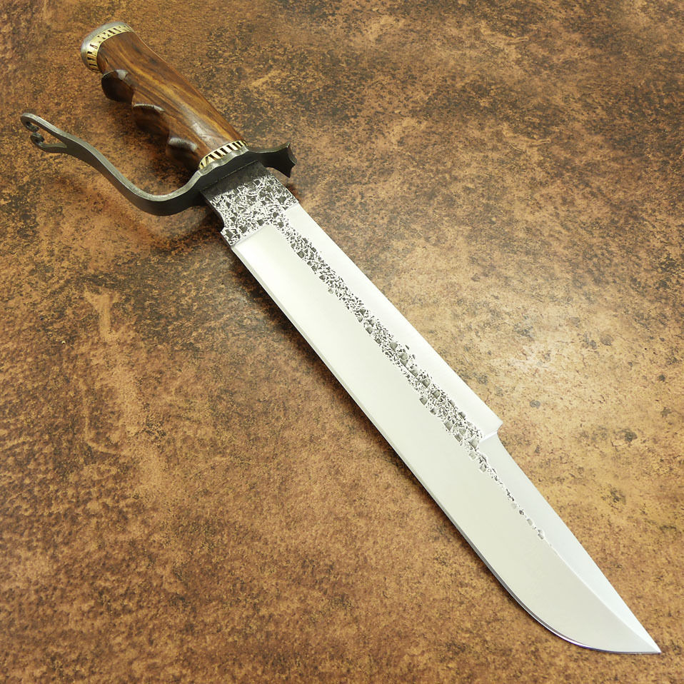 มีด เหล็ก D2 IMPACT CUTLERY RARE CUSTOM HAMMERED D2 ART BOWIE KNIFE BURL WOOD DAMASCUS GUARD UK