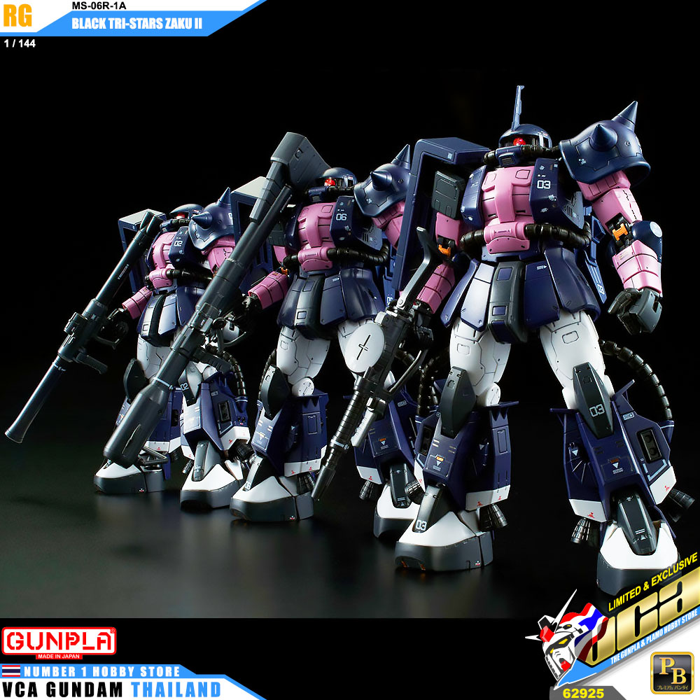 PREMIUM BANDAI GUNPLA REAL GRADE RG 1/144 MS-06R-1A BLACK TRI-STARS TRI STARS STAR ZAKU II โมเดล กันดั้ม กันพลา VCA GUNDAM