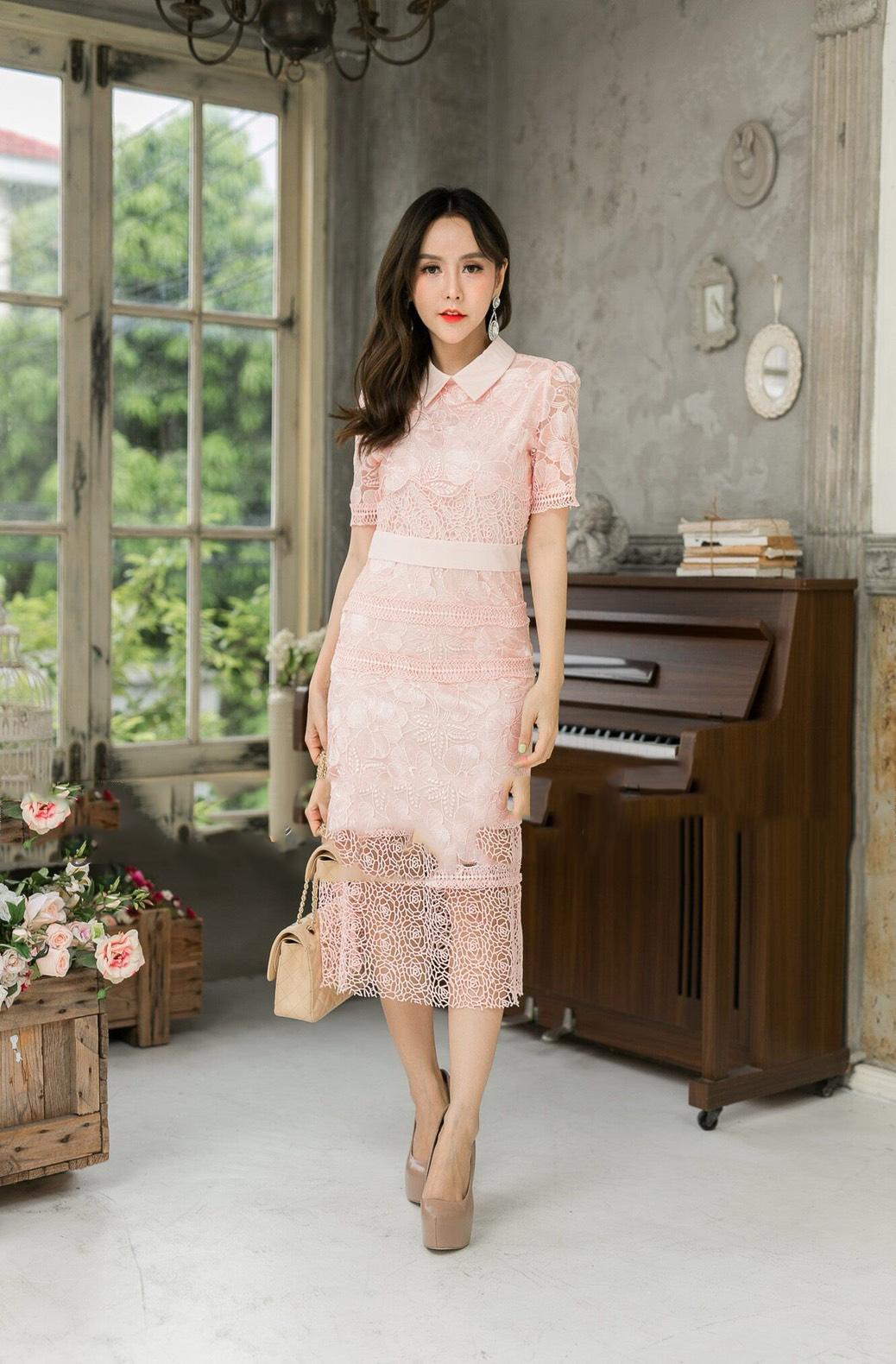 ชุดไปงานแต่งงานสีชมพู ชุดออกงานสีชมพู