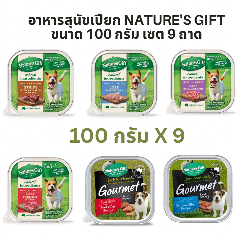 Nature's Gift(เนเจอร์สกิ๊ฟท์) อาหารสุนัขเปียก Nature's Gift ขนาด 100 กรัม เซต 9 ถาด