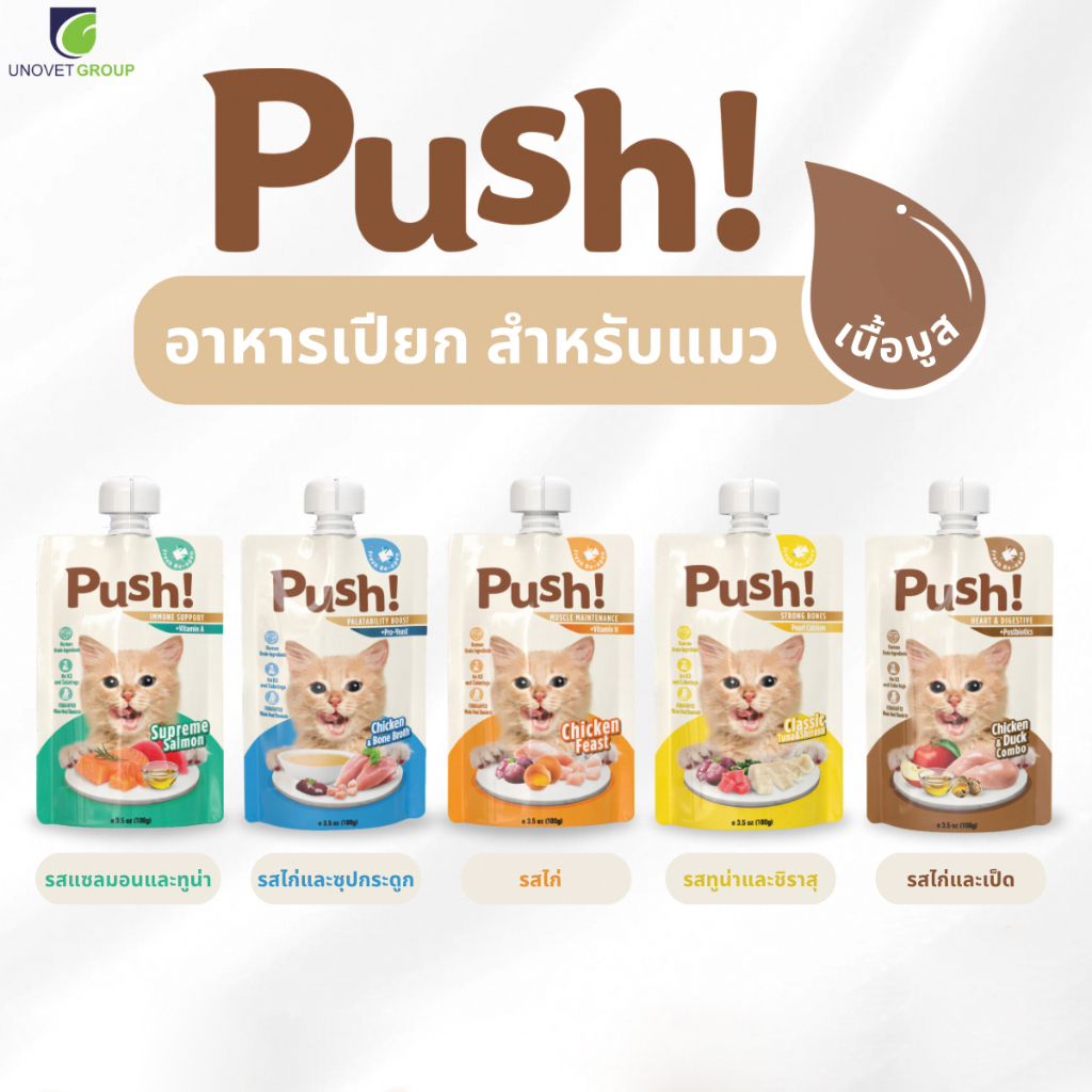 Push Push! อาหารเปียกแมว Complete&Balance ซองบีบ ผสมวิตามิน เนื้อมูสนุ่ม 100 g