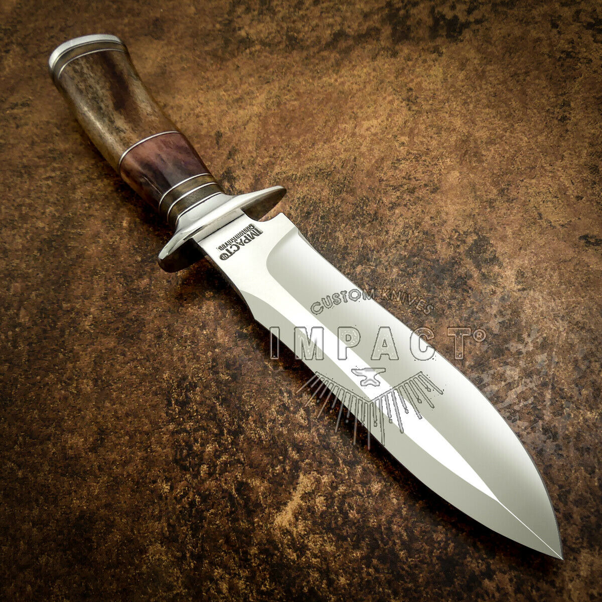 IMPACT CUTLERY RARE CUSTOM D2 BOWIE KNIFE CAMEL BONE HANDLE มีดจาก UK พร้อมใบรับรอง