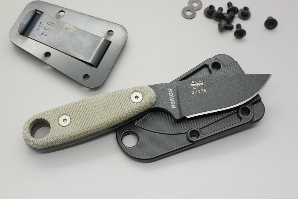 ESEE Knives: IZULA-II-B Fixed Blade Neck Knife with Black Blade & Green Canvas Micarta Handle Scales