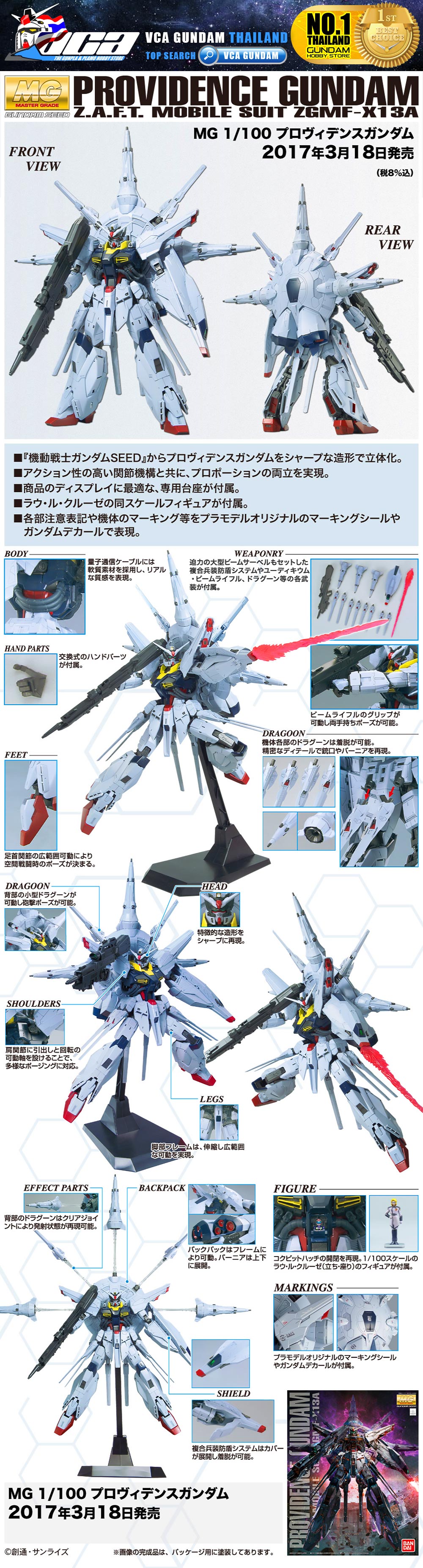 BANDAI GUNPLA MASTER GRADE MG 1/100 ZGMF-X13A PROVIDENCE GUNDAM โมเดล กันดั้ม กันพลา VCA GUNDAM