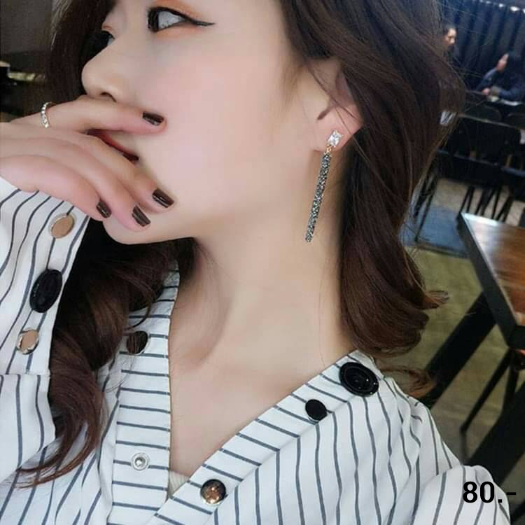 ต่างหูยาวคริสตัล แฟชั่นเกาหลี