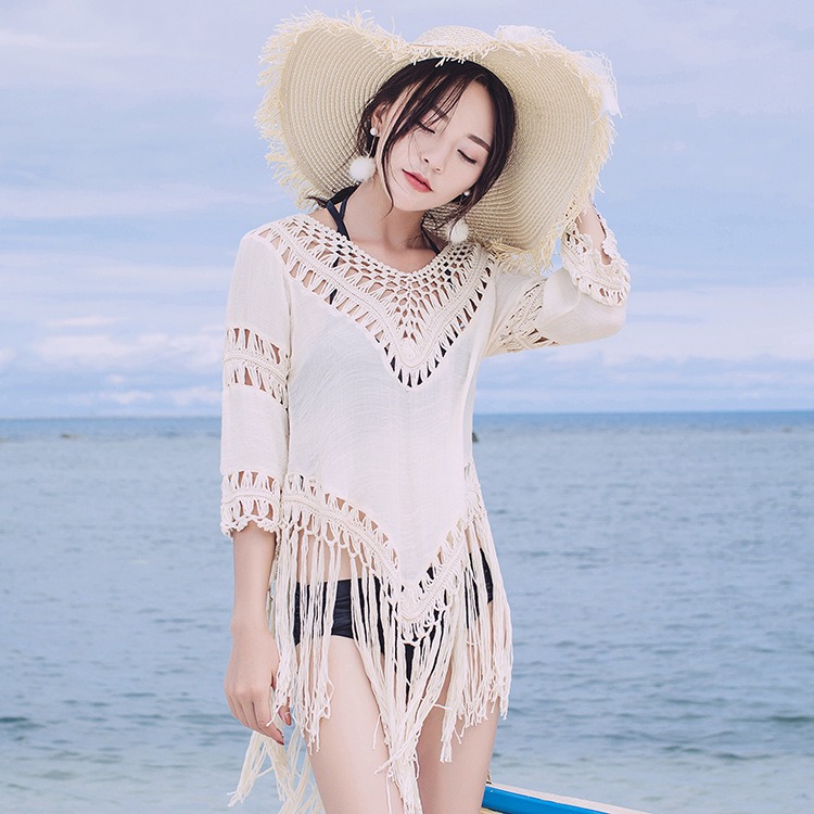 เสื้อคลุมลูกไม้ตัวยาว ใส่เที่ยวทะเล แฟชั่นชุดไปทะเล ชุดใส่เดินเล่นถ่ายรูปริมชายหาดสวยๆ