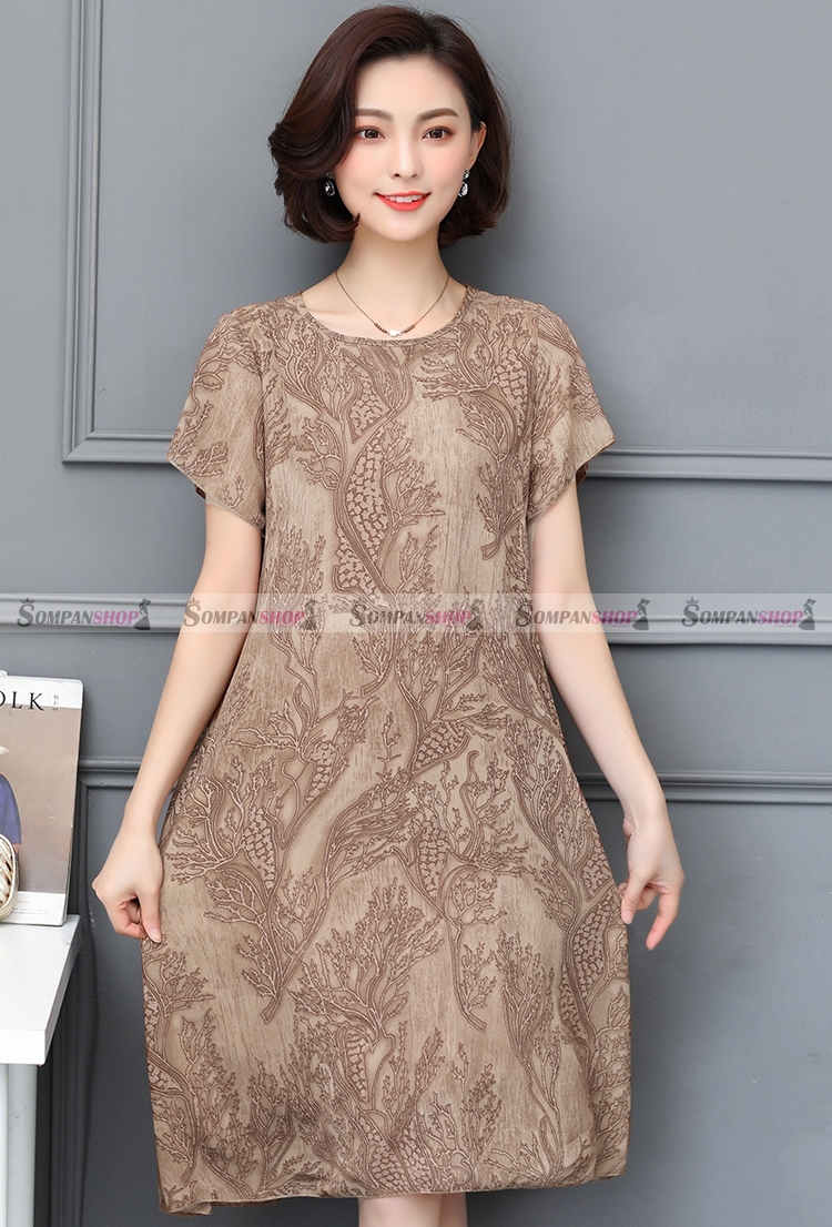 SALE ชุดเดรสสั้นสีน้ำตาล ทรงปล่อย ผ้าชีฟอง ลุคเรียบๆ สวยดูดี สวมใส่ได้หลายโอกาส