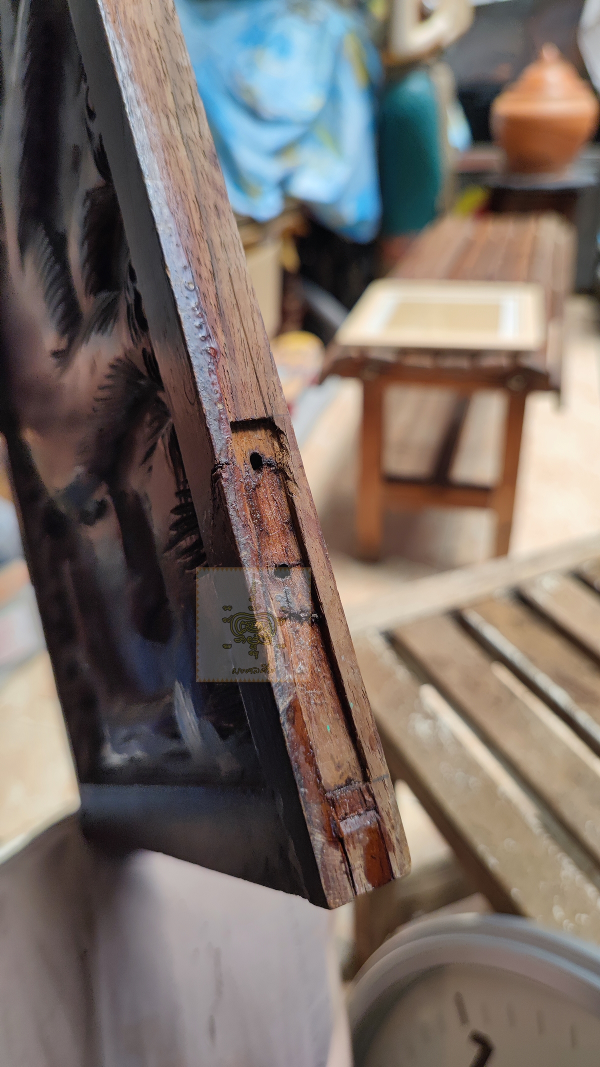 แผ่นไม้แกะสลัก รูปช้าง งานเก่าโบราณ