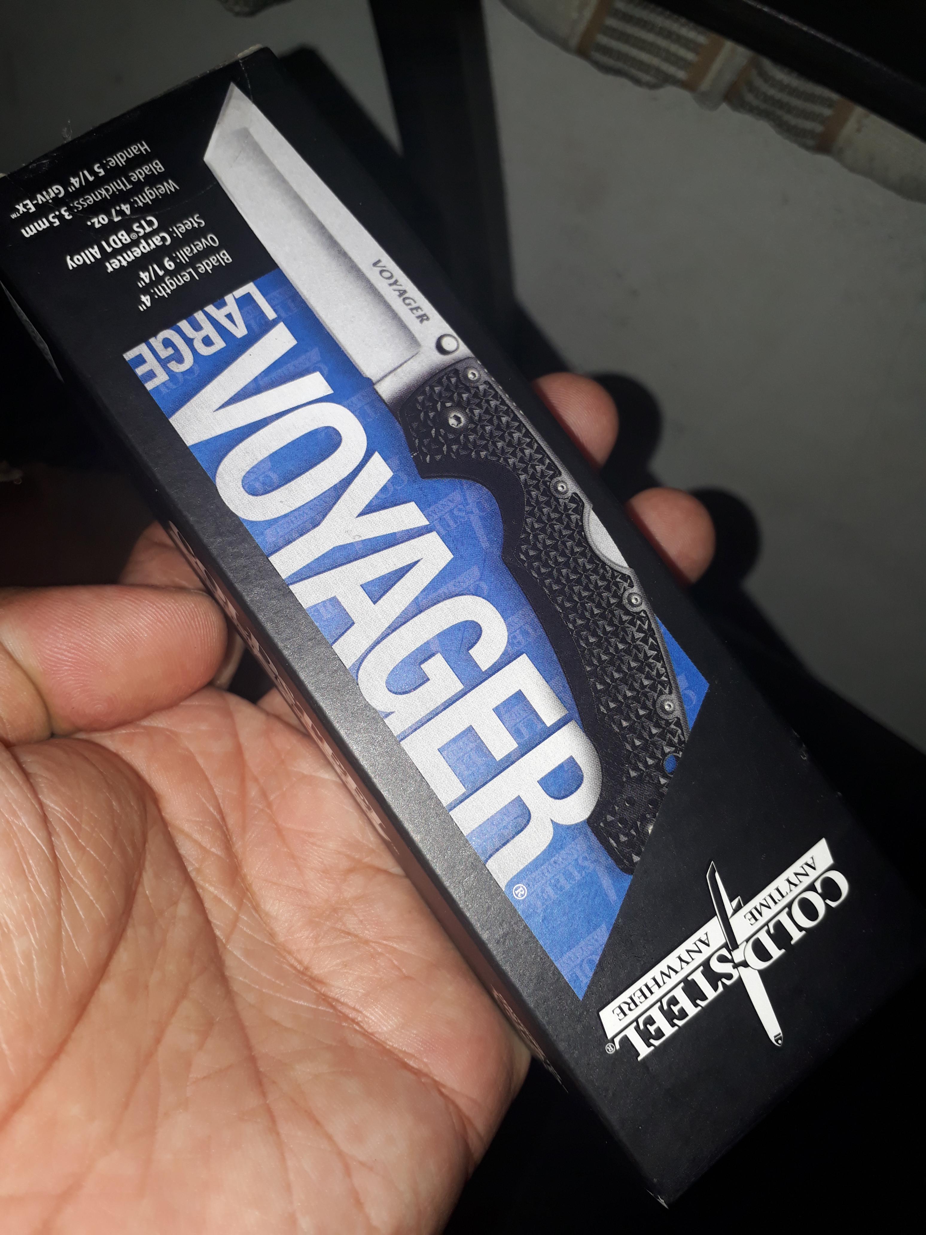 มีดพับCold Steel Voyager Large Tanto CTS-BD1 Stonewash Plain Blade, Griv-Ex Handles (29TLCT)