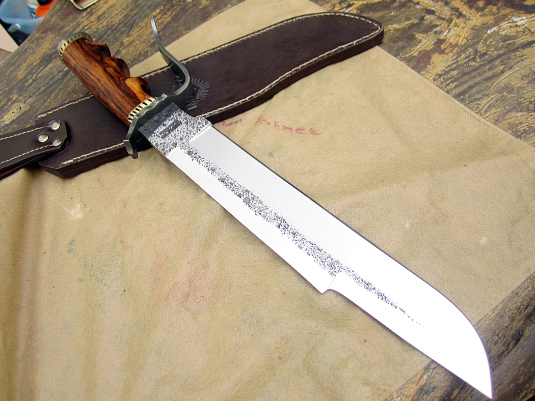 มีด เหล็ก D2 IMPACT CUTLERY RARE CUSTOM HAMMERED D2 ART BOWIE KNIFE BURL WOOD DAMASCUS GUARD UK