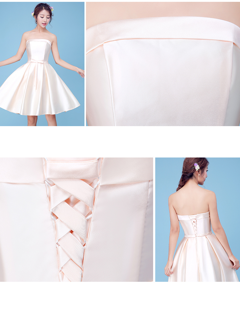 ชุดออกงานสั้นสีครีมทอง เกาะอก กระโปรงทรงบาน สวยหรู น่ารัก สไตล์เจ้าหญิง