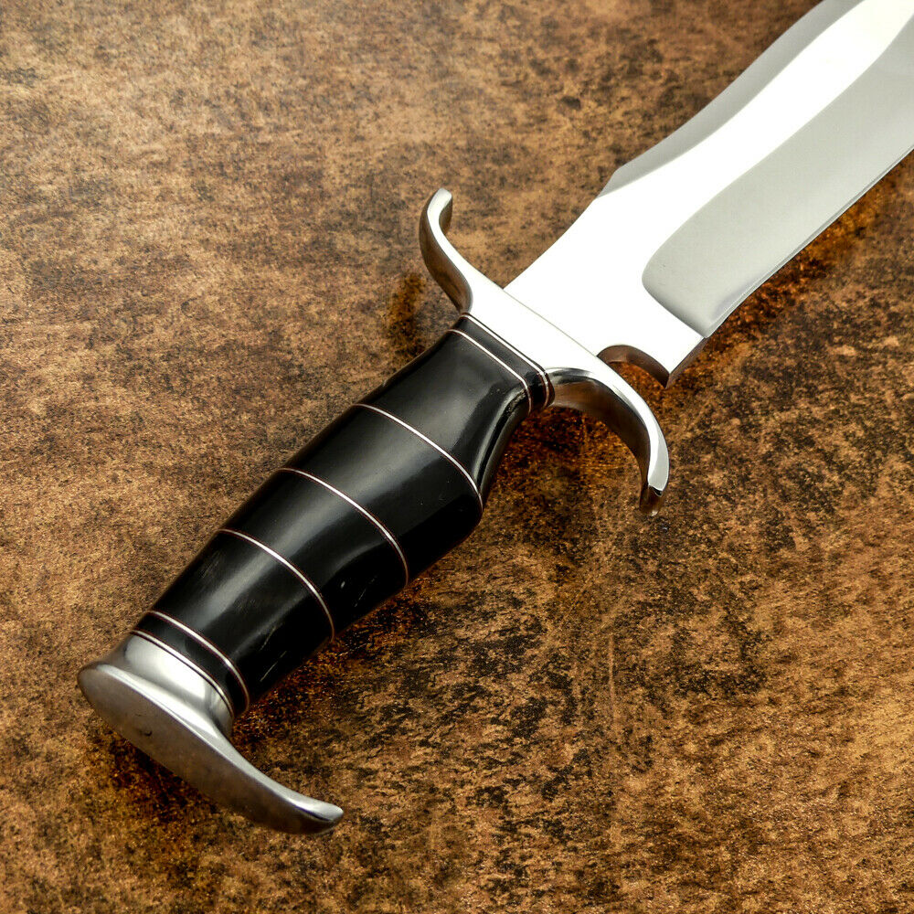 IMPACT CUTLERY RARE CUSTOM D2 MIRROR POLISHED BOWIE KNIFE BULL HORN HANDLE