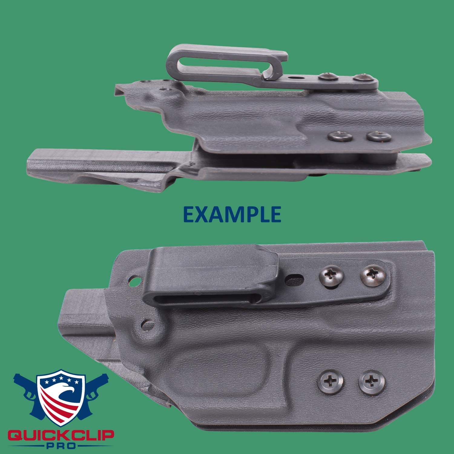 Quick Clip Pro Holster Tough Grip Clips, 3 Hole Adjustable Cant for IWB OWB Kydex, Leather, Hybrid Holster Making. Tuckable Black Plastic w/Chicago Screw Hardware Made in USA