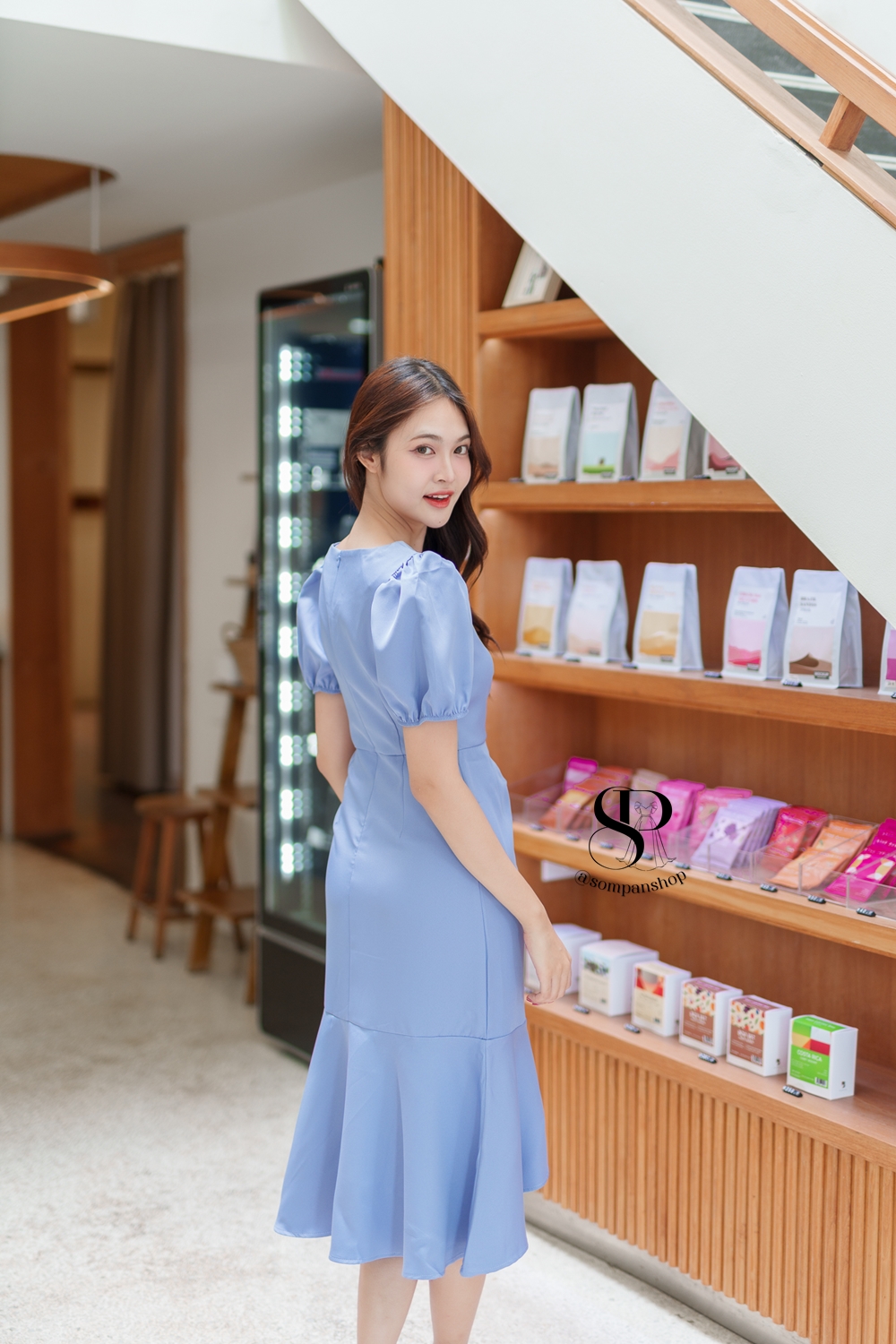 ชุดเดรสออกงานสีฟ้า เรียบหรู ดูแพง ใส่ไปงานแต่งกลางวัน/กลางคืน ชุดราตรี ชุดไปงานแต่ง ชุดออกงาน