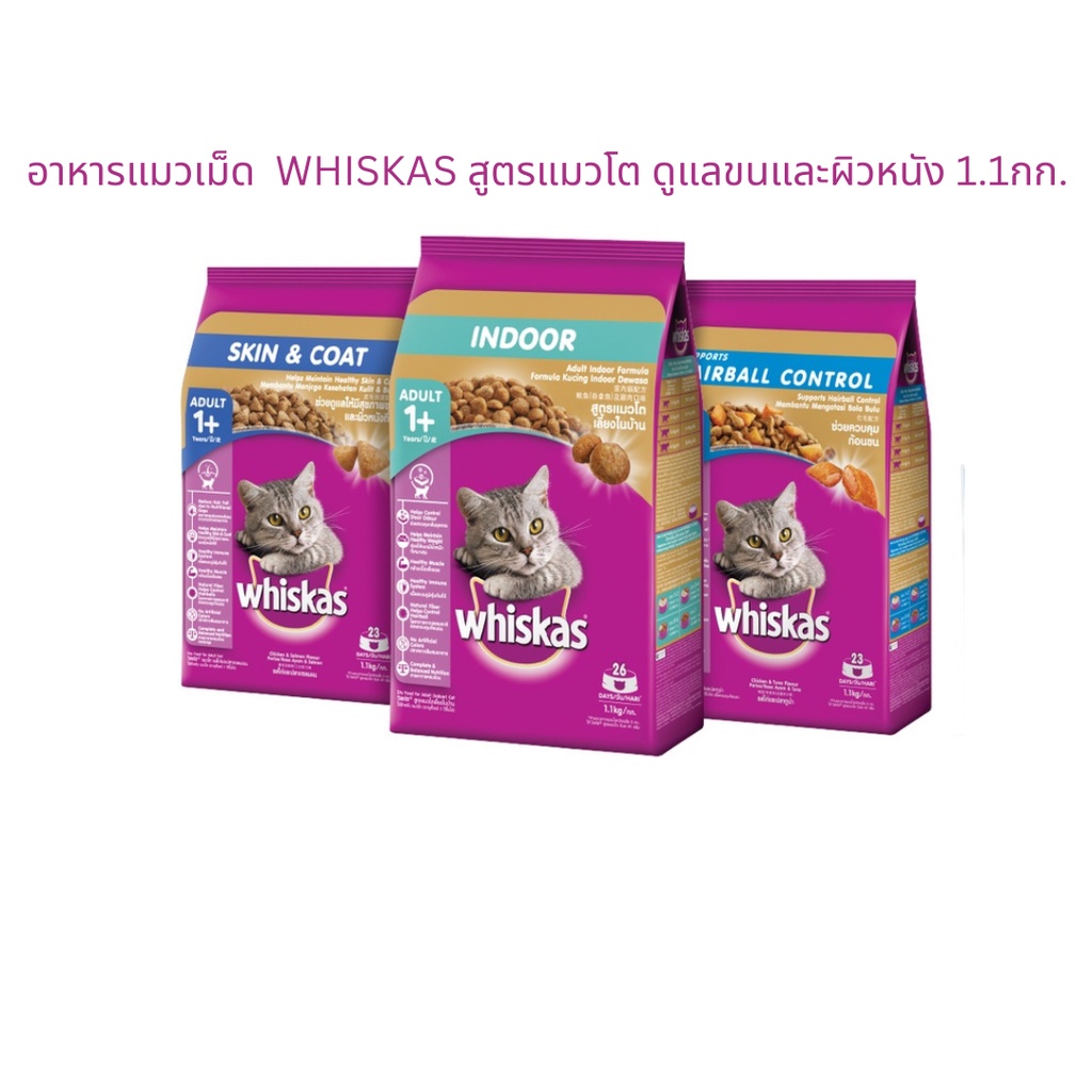 Whiskas อาหารแมวเม็ด Whiskas สูตรใหม่ เพื่อการดูแลขนและผิวหนัง ขนาด 1.1 กก.