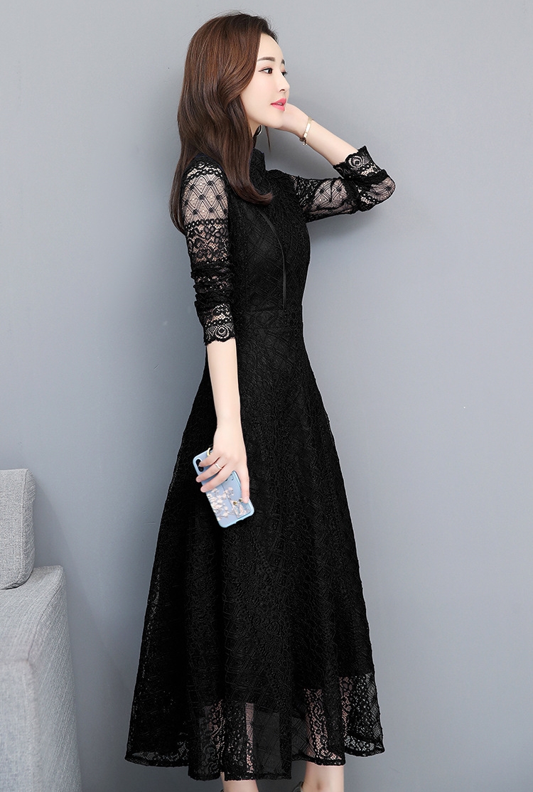 พร้อมส่ง !! ชุดเดรสลูกไม้สีดำ แขนยาว กระโปรงทรงบานคลุมเข่า แนวเรียบหรู สวยสง่า ใส่ดูดีมากๆ