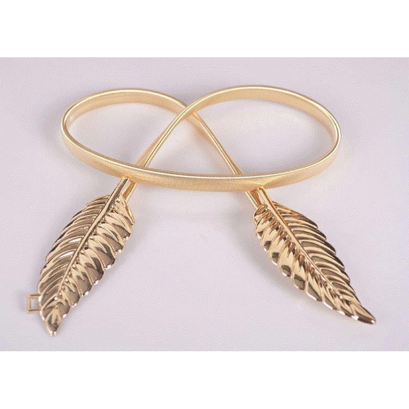 เข็มขัดออกงานสีทอง หัวใบไม้ เรียบหรู