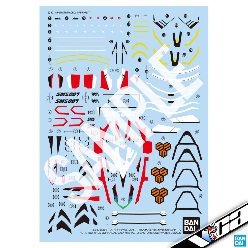 HG YF-29 DURANDAL VALKYRIE (ALTO SAOTOME USE) WATER DECALS