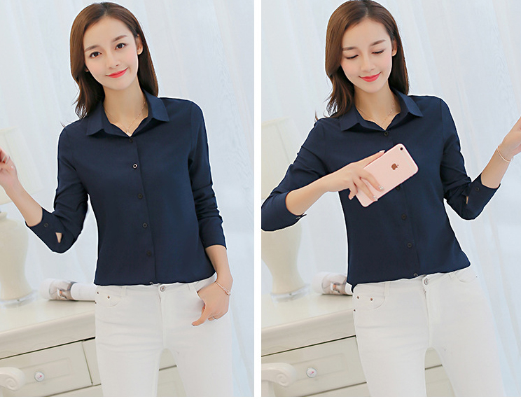 เสื้อเชิ้ตทำงานสีกรมท่าเข้ม แขนยาว