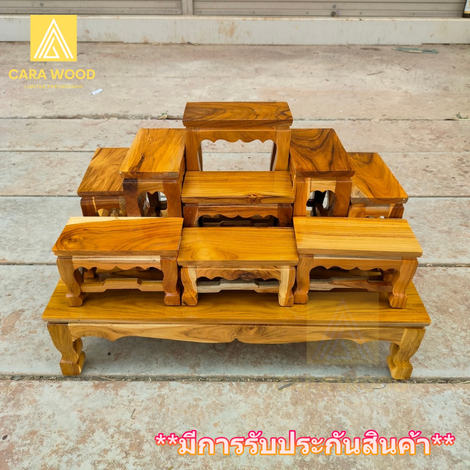 🌿ส่งฟรี🌿โต๊ะหมู่บูชาไม้สัก หมู่ 9 หน้า 4 65*35*สูง45 ซม. (ก*ลึก*ส) **รวมฐาน** สีเคลือบใส