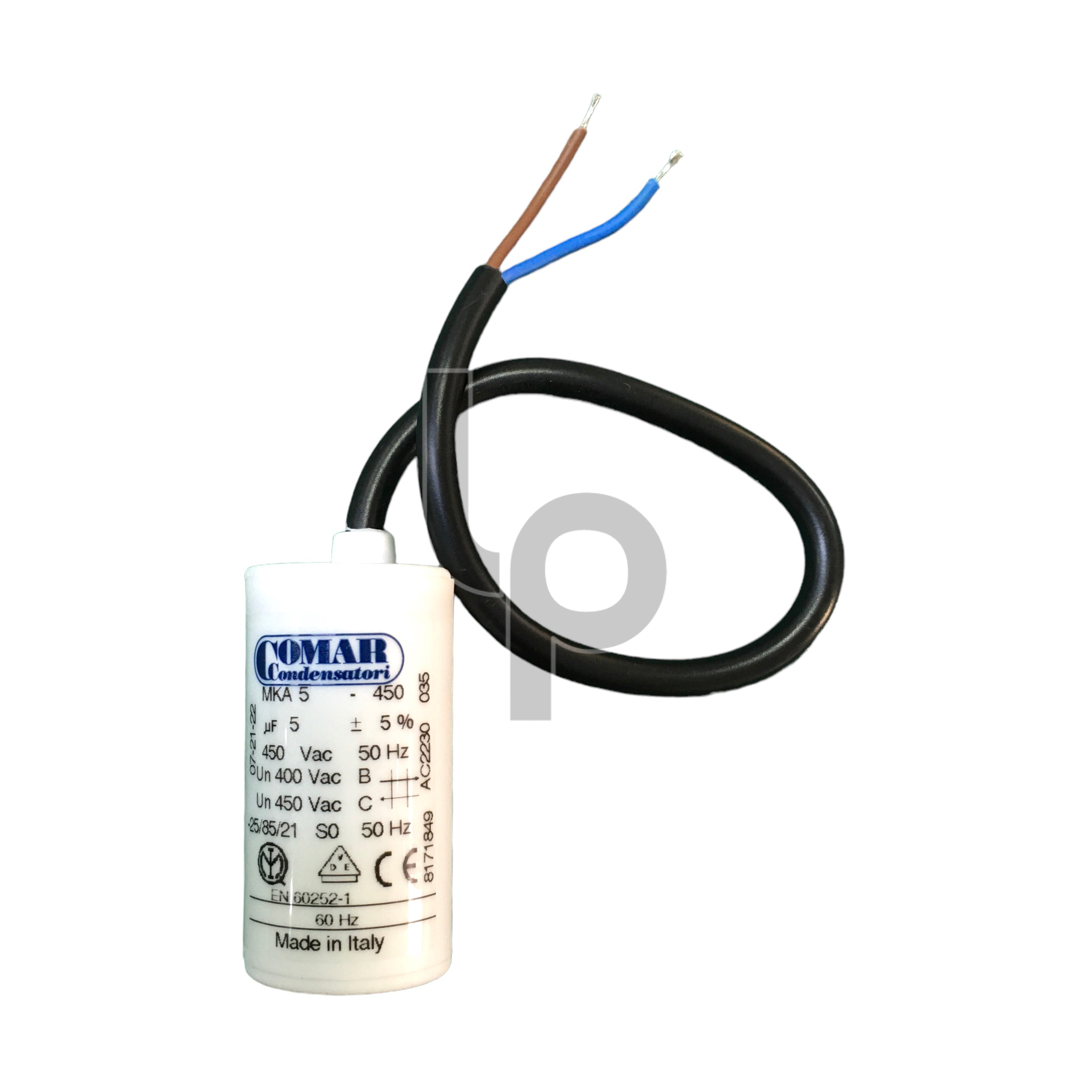 คาปาซิเตอร์เครื่องซักผ้า 5uF 450V ยี่ห้อ COMAR