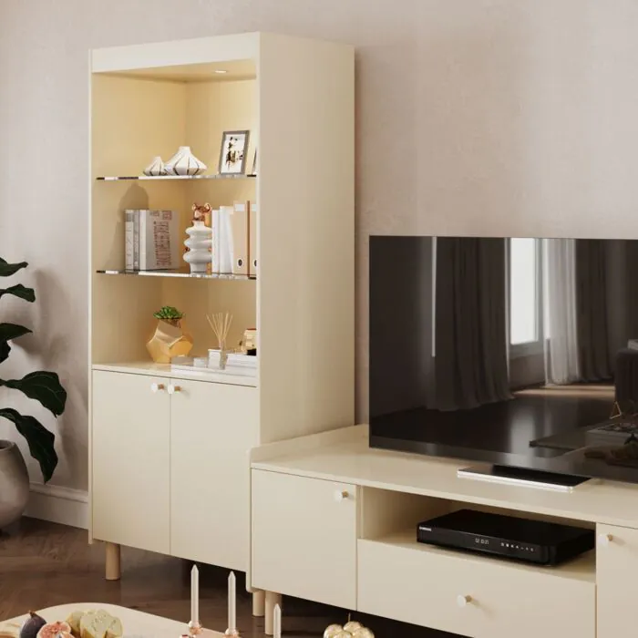ตู้โชว์ชั้นกระจก ขนาด 80 ซม. รุ่น Blanca สีครีม