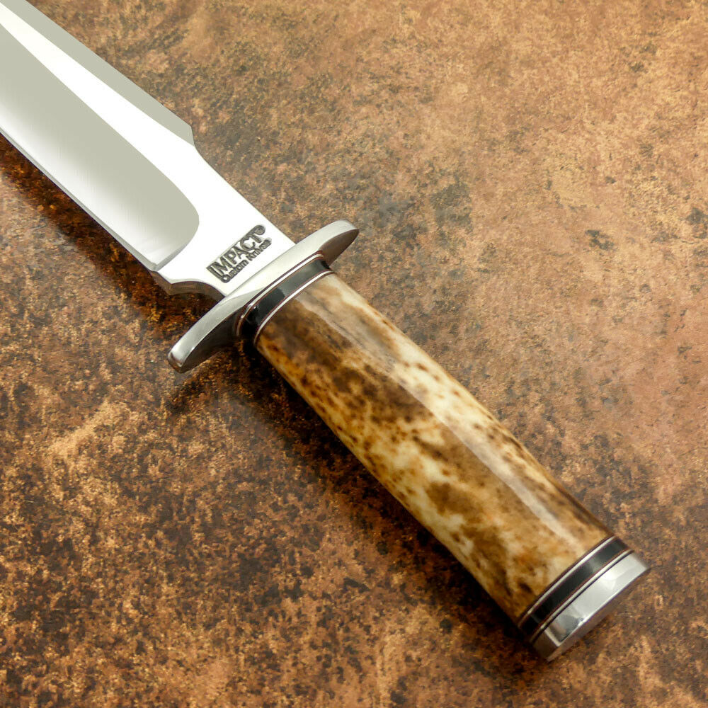 IMPACT CUTLERY RARE CUSTOM D2 MIRROR POLISHED BOWIE KNIFE CAMEL BONE