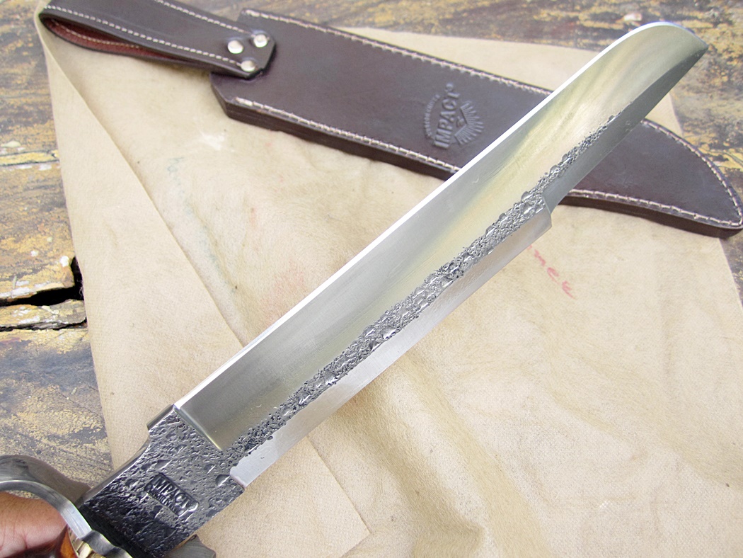 มีด เหล็ก D2 IMPACT CUTLERY RARE CUSTOM HAMMERED D2 ART BOWIE KNIFE BURL WOOD DAMASCUS GUARD UK