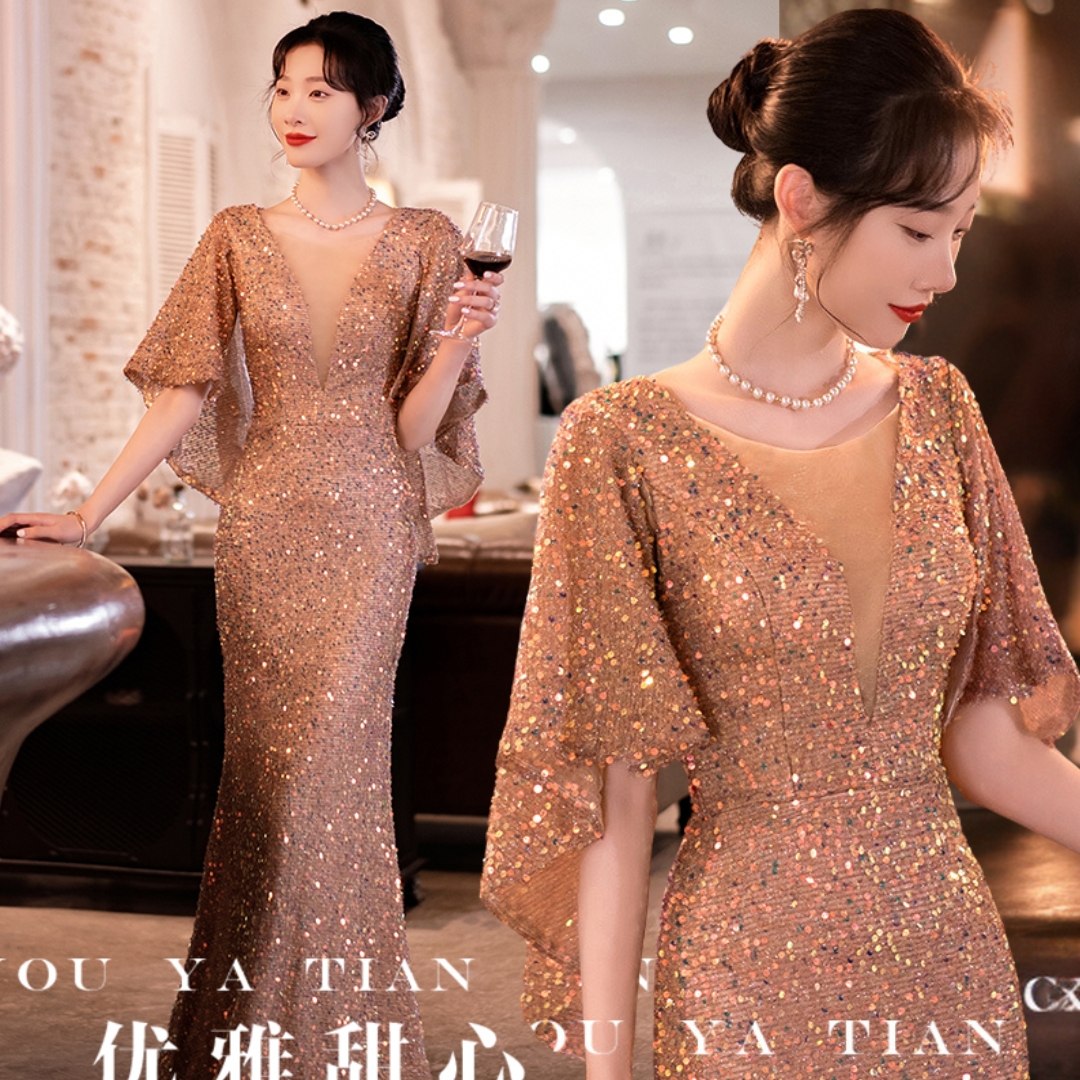 ชุดราตรียาวสีชมพู เรียบหรู สวยดูดี ดูแพง ใส่งานกลางวัน กลางคืน ชุดไปงานแต่งงาน ชุดไปงานเลี้ยงราตรี